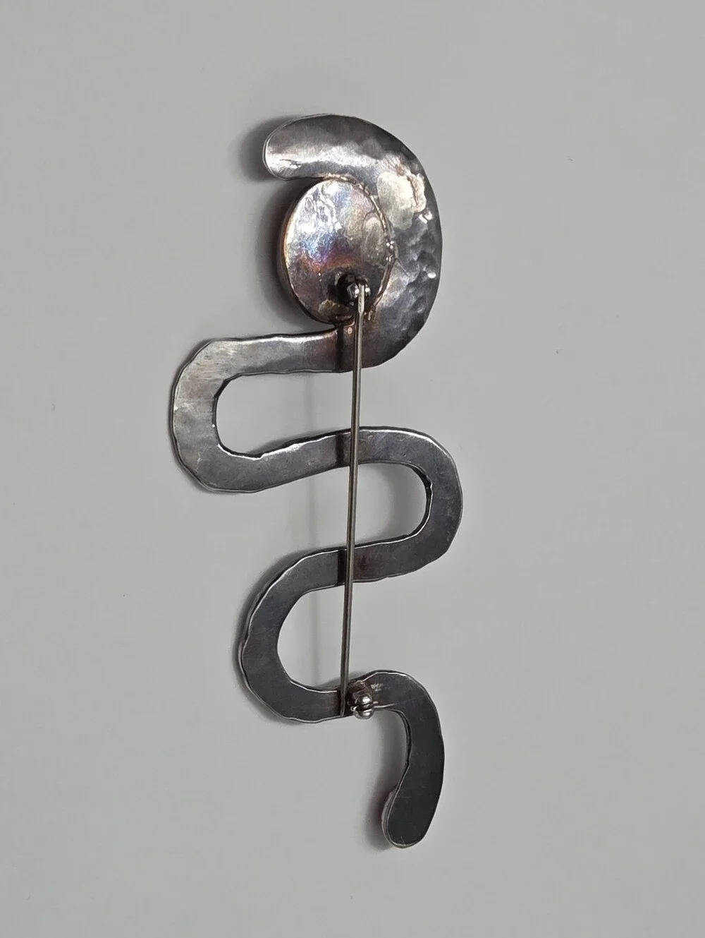Vintage Mexican Sterling, Fire Opal, Pink Tourmaline Abstract Snake Brooch